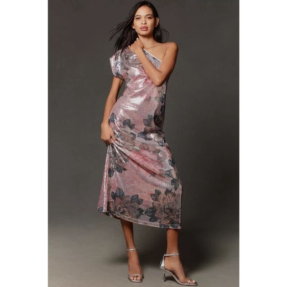 Nwt Anthropologie Porridge One-Shoulder Floral Sequin Maxi Dress Sz M - Picture 1 of 7
